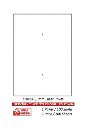 A1Etiket Tw-2102 Ebat 210 x 148,5 mm Lazer Etiket  A4 Sayfada 2 Etiket